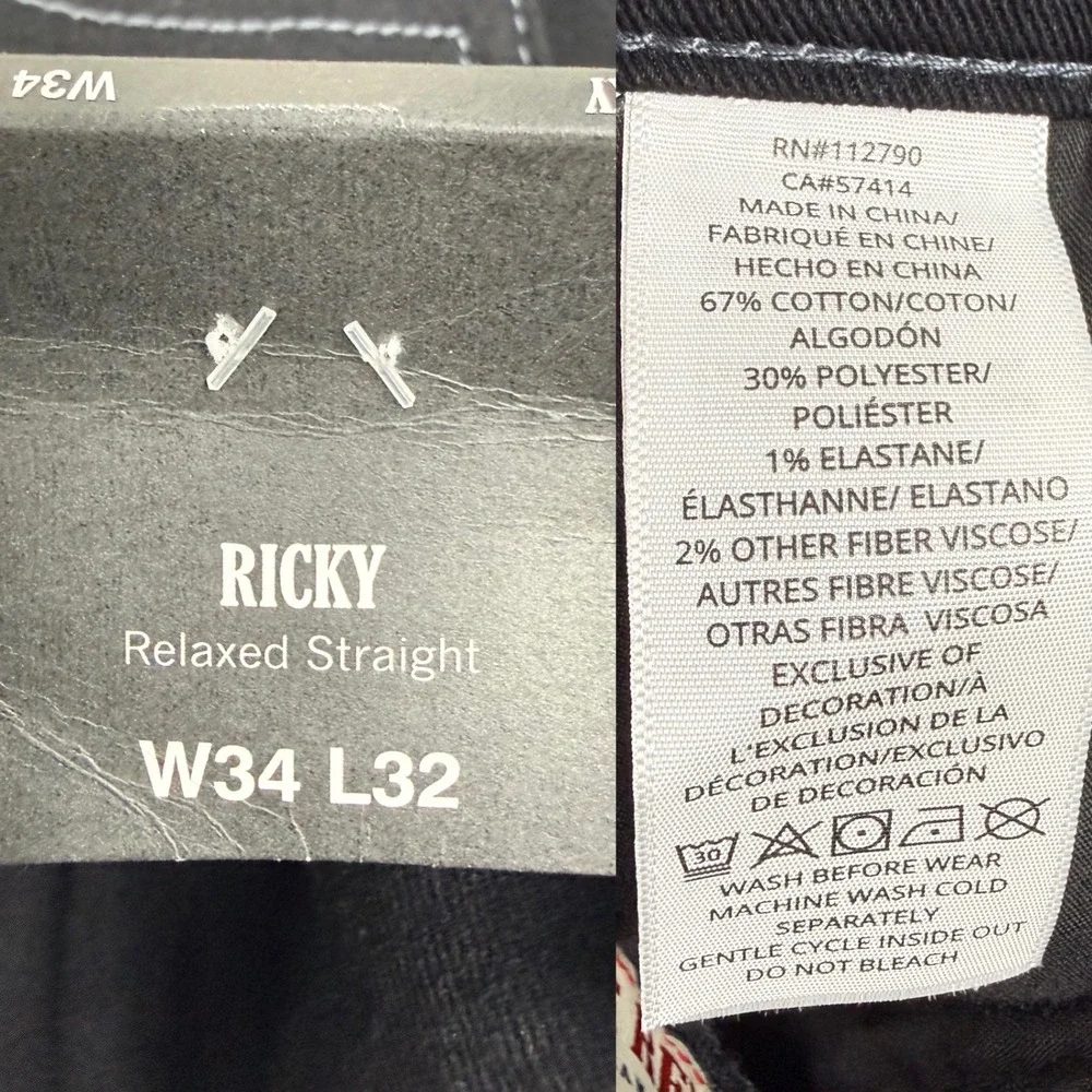 True Religion Ricky Flap SN Black Jeans Mens 34x32 (36 waist) Straight Leg NEW